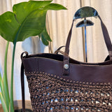 CARTERA RAFIA ROSES CHOCOLATE