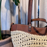 CARTERA RAFIA ROSES BEIGE
